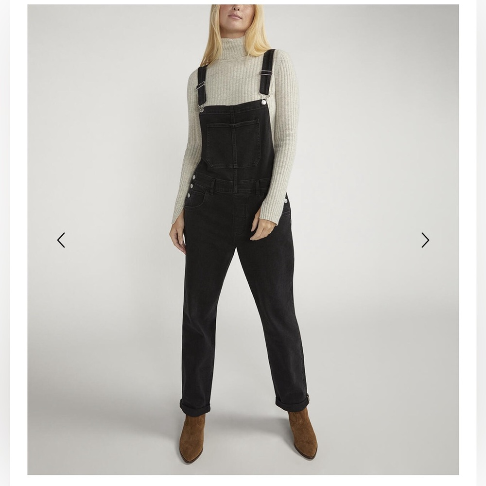 Silver straight leg denim overalls